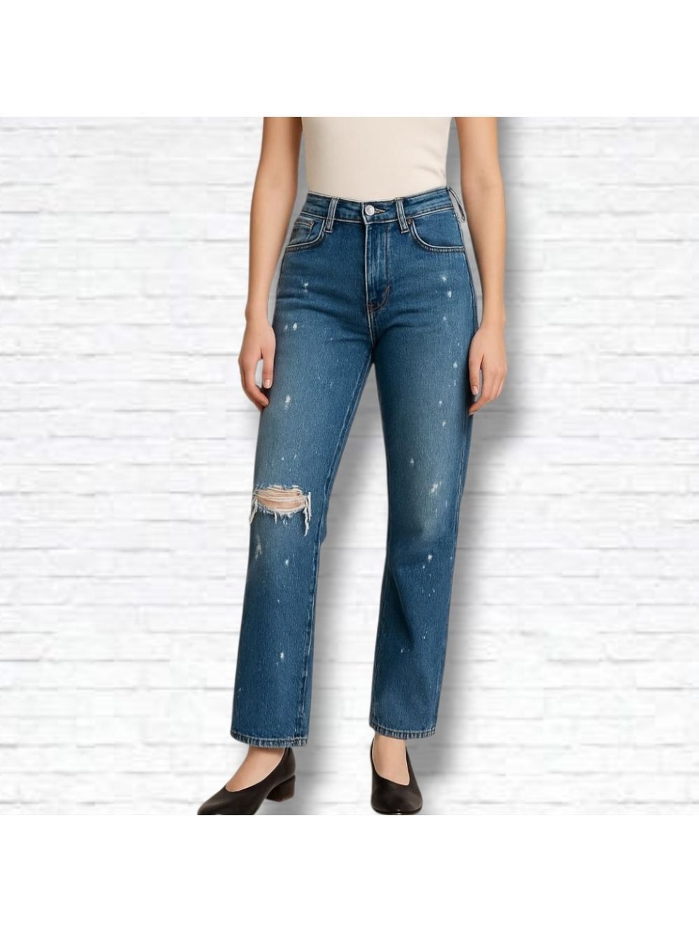 Abercrombie & Fitch Paint Splattered Distressed Mom Jeans Size 28/6 R